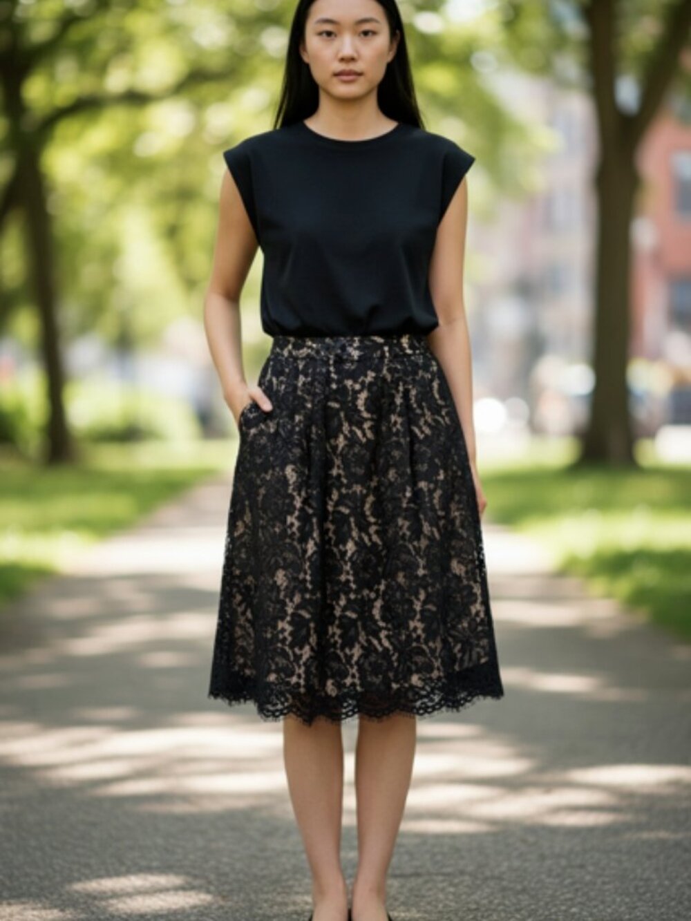 J.Crew Contrast Floral Overlay Lace Midi Skirt